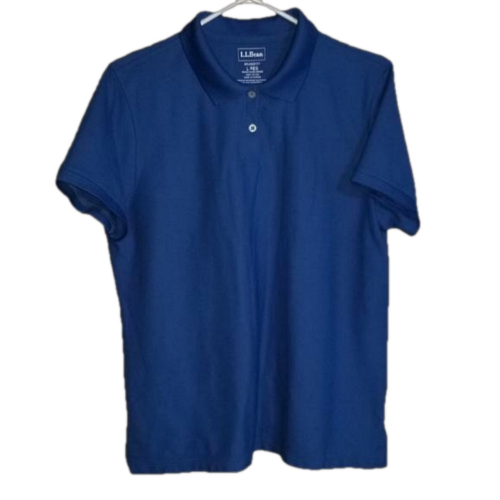 L.L. Bean Blue Polo Short Sleeve Shirt Label Reads Size Large